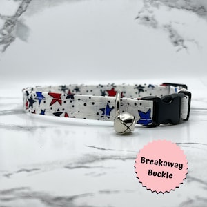 U.S.A Cat Collar: BREAKAWAY, kitten,  Patriotic, America, Fourth of July, Handmade, Custom, gift, small dog