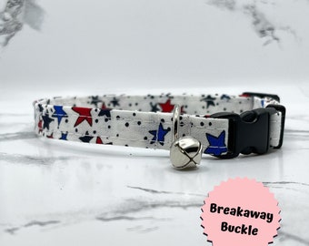 U.S.A Cat or Kitten Collar, Patriotic, America, Fourth of July, Handmade, Custom, gift, breakaway buckle, small dog