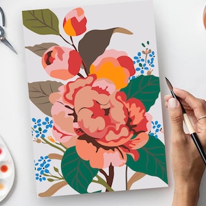 Red Flower Painting Design Still Life Paint By Number Kit Floral Art By Number Kit Printable Art Color Digital Painting By Number AD0258