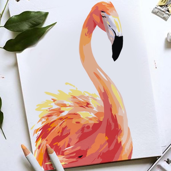 Flamingo/ DIY Painting/ Pink Flamingo Paint by number kit /Color by number kit/Printable Art Color By Number Painting/Art Project AD0057