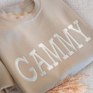 Personalized Grandma Sweatshirt with Grandkids Names on Sleeve, Custom Grandma Gift EMBOSSED Sweatshirt, Mother Day Gift, Puff Grandma Shirt