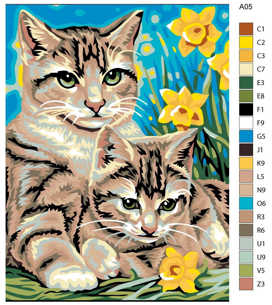 Pintura por números lindos gatos DIY kit para adultos Etsy