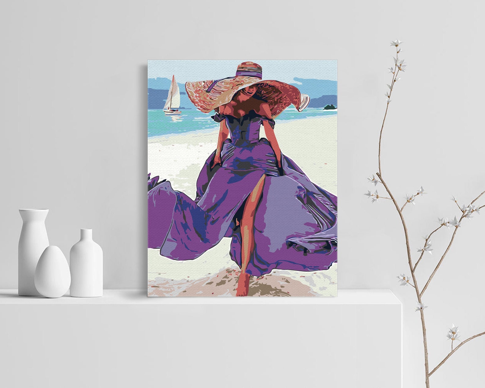 Acrylic Colorful Painting Lady in Purple by Numbers DIY Beach Etsy
