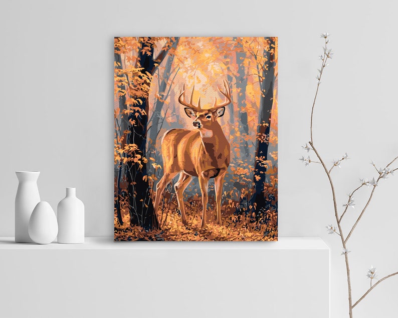 Forest Deer Painting by Numbers DIY Paint by Number Kit Etsy