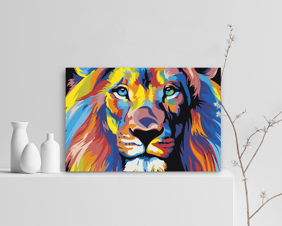 Colorful Lion Paint by Number Kit Lion Painting Wall Painting for