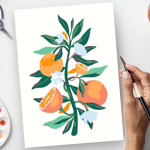 Orange Tree DIY Painting/Fruits Painting Design Paint by number kit/Oranges Art by number kit/ Printable Art Color By Number Painting AD0072