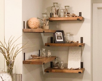 Rustic Shelves with J-Brackets, Book Shelf, Kitchen shelves