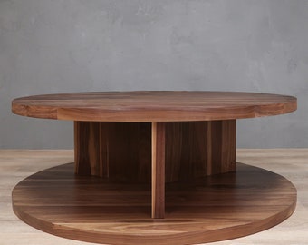 2-Level Round Walnut Coffee Table With Y Base