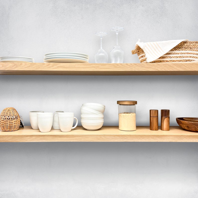 White oka floating shelves