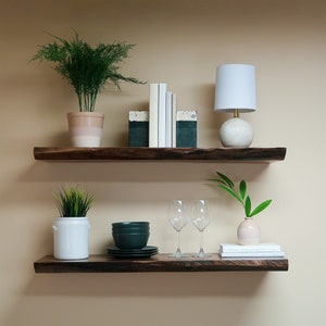 live edge walnut floating shelves, wall shelves