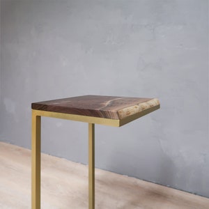 Live Edge Walnut Wood Side Table C-Shape With Metal Base