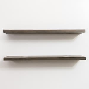 Two Aged Barrel Rustic Floating Shelves on a White Wall