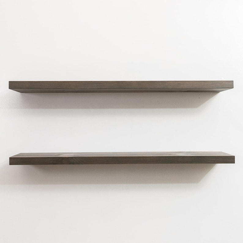 Two Aged Barrel Rustic Floating Shelves on a White Wall