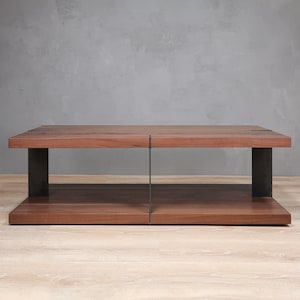 2-Level Rectangular Walnut Coffee Table With Metal Legs
