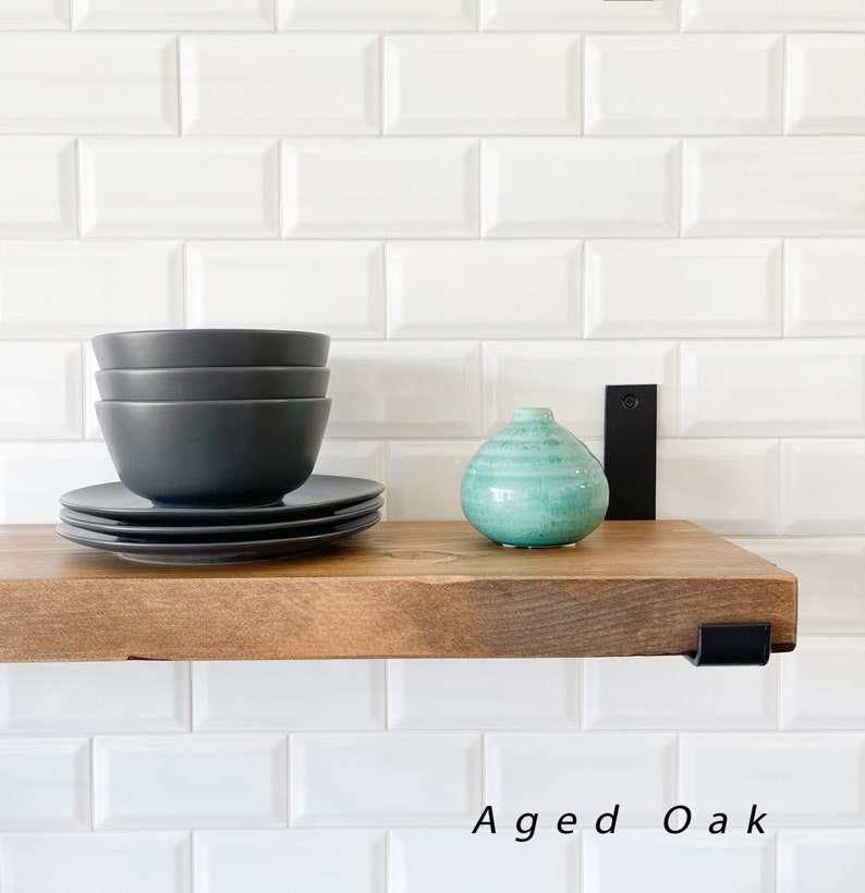 Rustic Shelves with J-Brackets, Book Shelf, Kitchen shelves Aged Oak