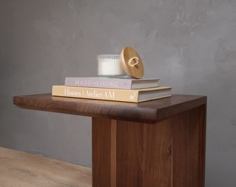 Walnut Side Table C-Shape, End Table