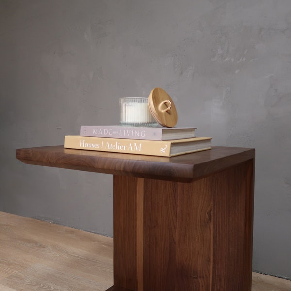 Walnut Side Table C-Shape, End Table