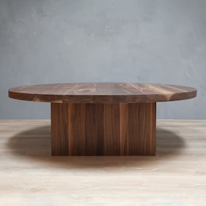 Round Walnut Coffee Table With Square Base