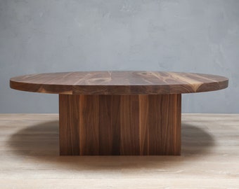 Round Walnut Coffee Table With Square Base