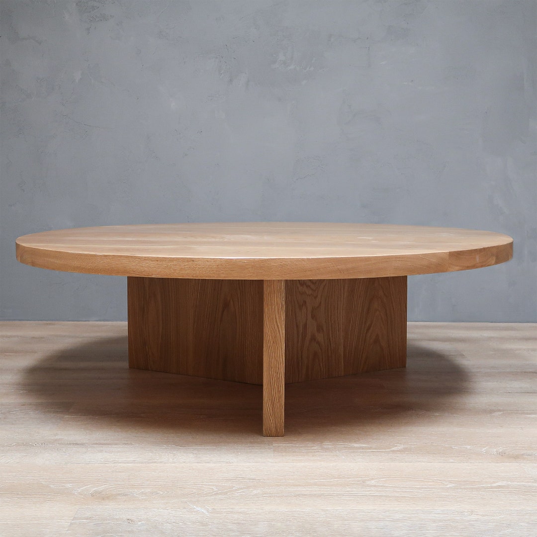 Round White Oak Coffee Table With Y Base - Etsy