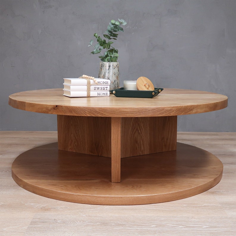 2-level Round White Oak Coffee Table With Y Base - Etsy