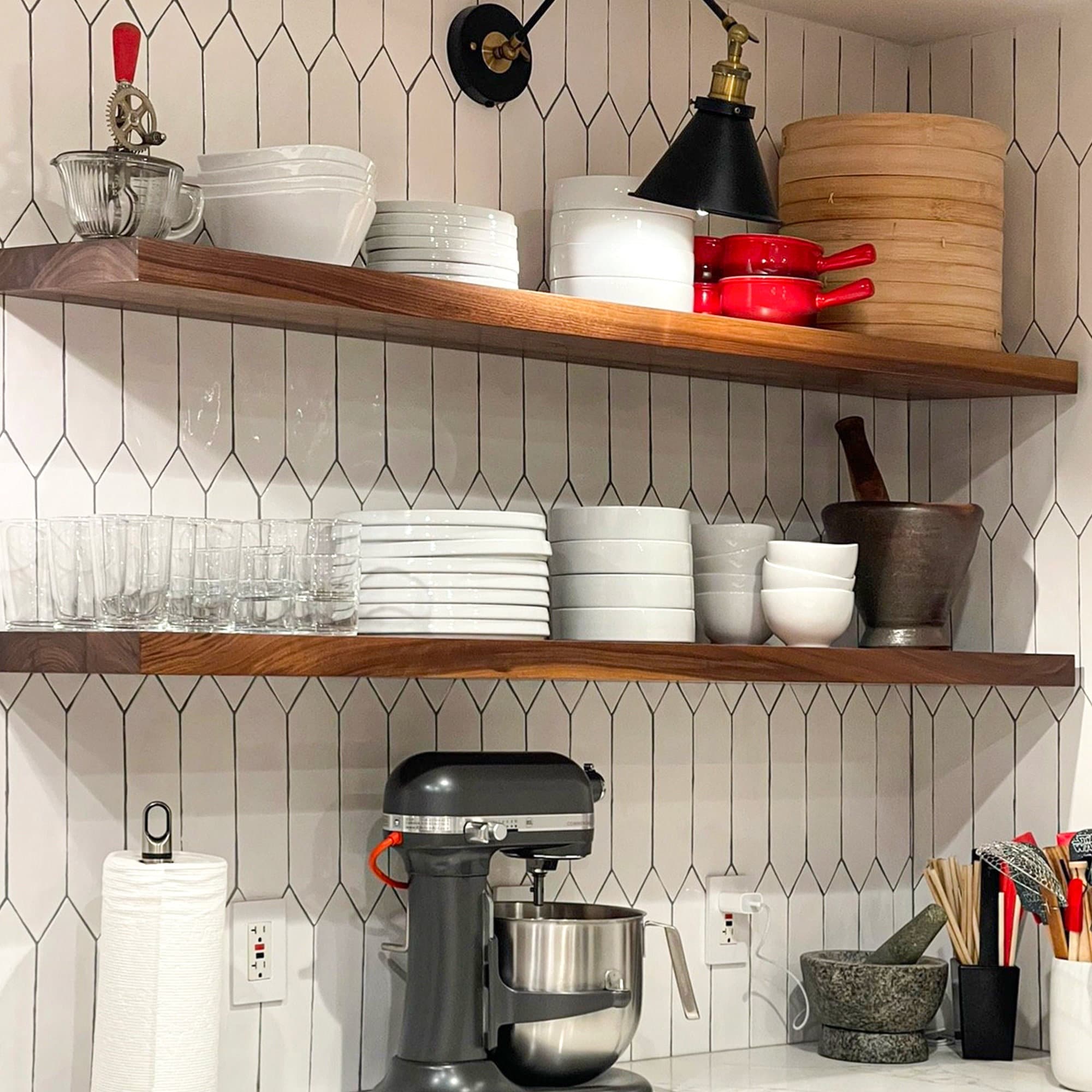 Walnut kitchen shelves deals