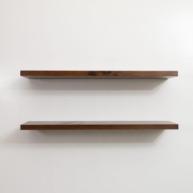 Two Provincial Rustic Floating Shelves on a Wall