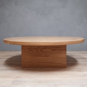 Round White Oak Coffee Table With Square Base