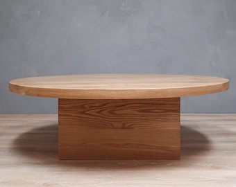 Round White Oak Coffee Table With Square Base