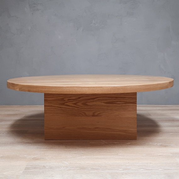 Round White Oak Coffee Table With Square Base