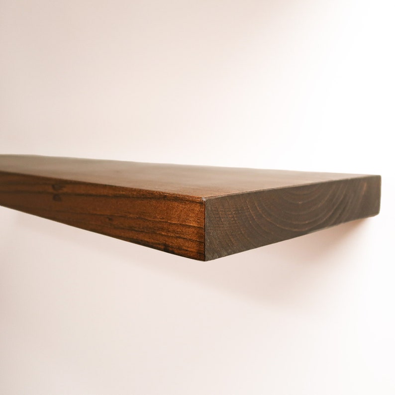 Wooden Provincial Floating Shelves on a Wall. Heavy duty shelf with floating bracket included.