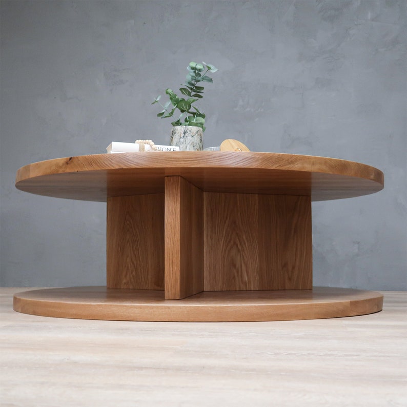 2-level Round White Oak Coffee Table With Y Base - Etsy