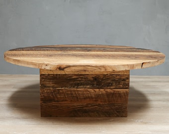 Round Reclaimed Coffee Table W/Square Base