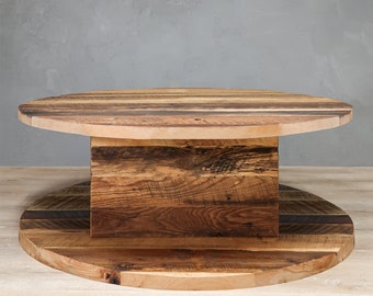 2-Level Round Reclaimed Coffee Table W/Square Base