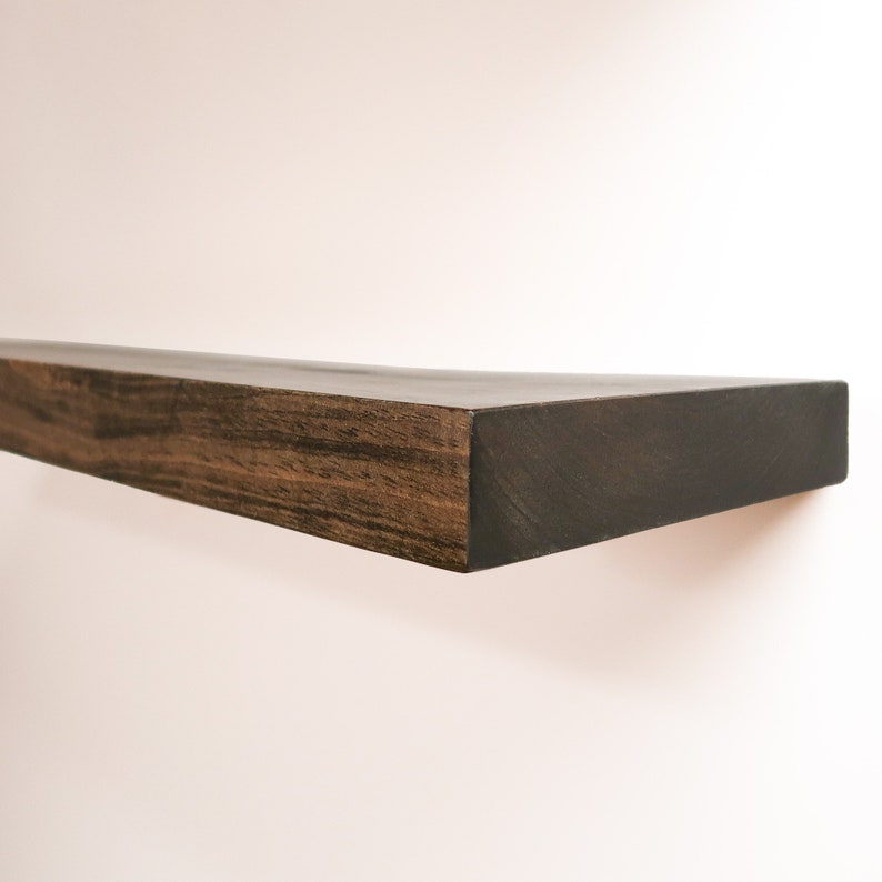 Wooden Jacobean Floating Shelves on a Wall. Heavy duty shelf with floating bracket included.