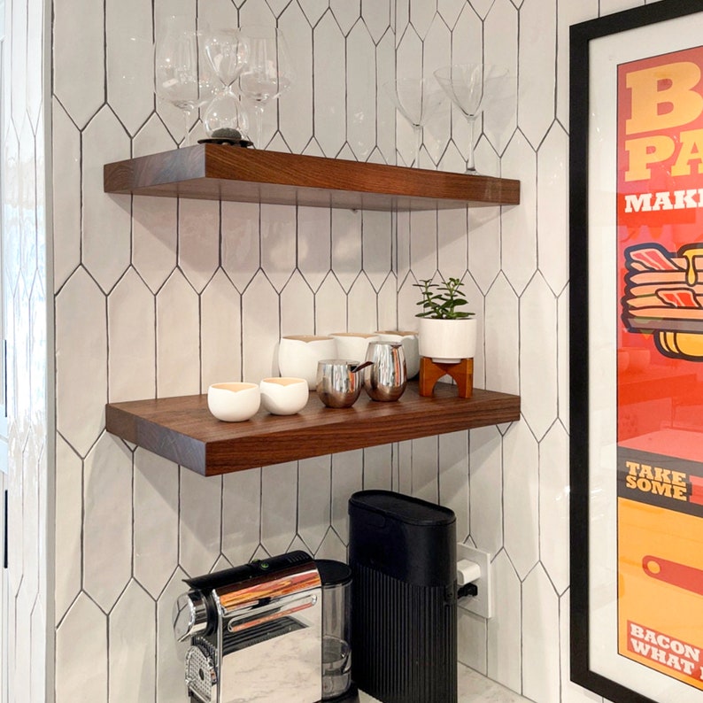 walnut kitchen floating shelf