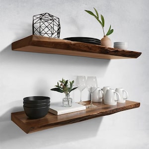 Live edge walnut floating shelf, kitchen shelves