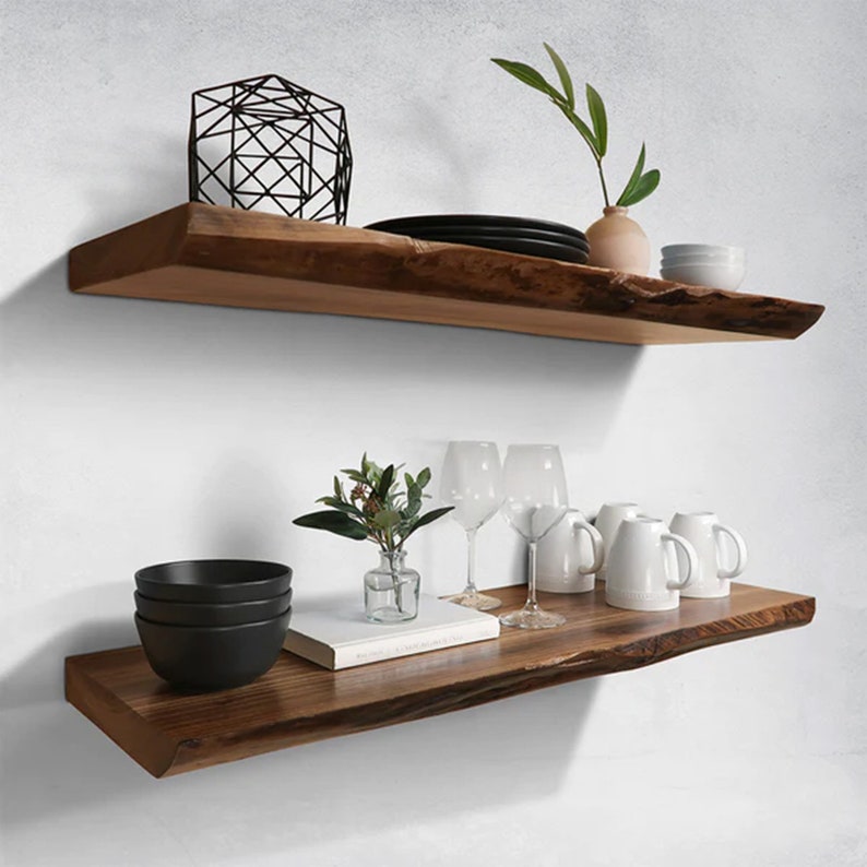Live edge walnut floating shelf, kitchen shelves
