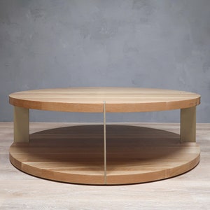 2-Level Round White Oak Coffee Table With Metal Accent