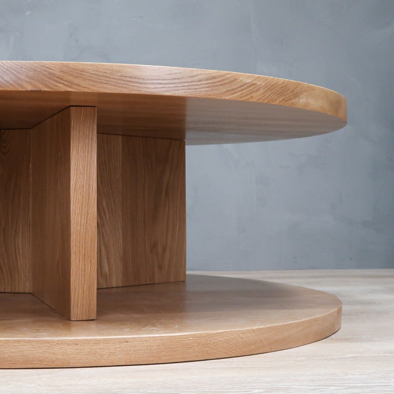 2-level Round White Oak Coffee Table With Y Base - Etsy