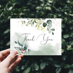 Printable Note Cards, Thank You postcard, Greenery thank you note card, INSTANT DOWNLOAD