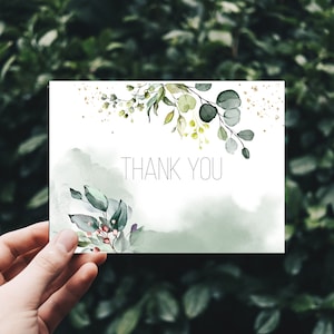 Printable Note Cards, Thank You postcard, Greenery thank you note card, INSTANT DOWNLOAD