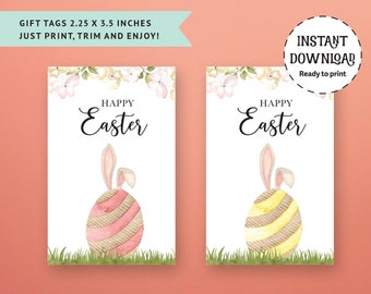 Watercolor Bunny Egg Gift Tags, Printable Easter Favors,  (Digital Download)