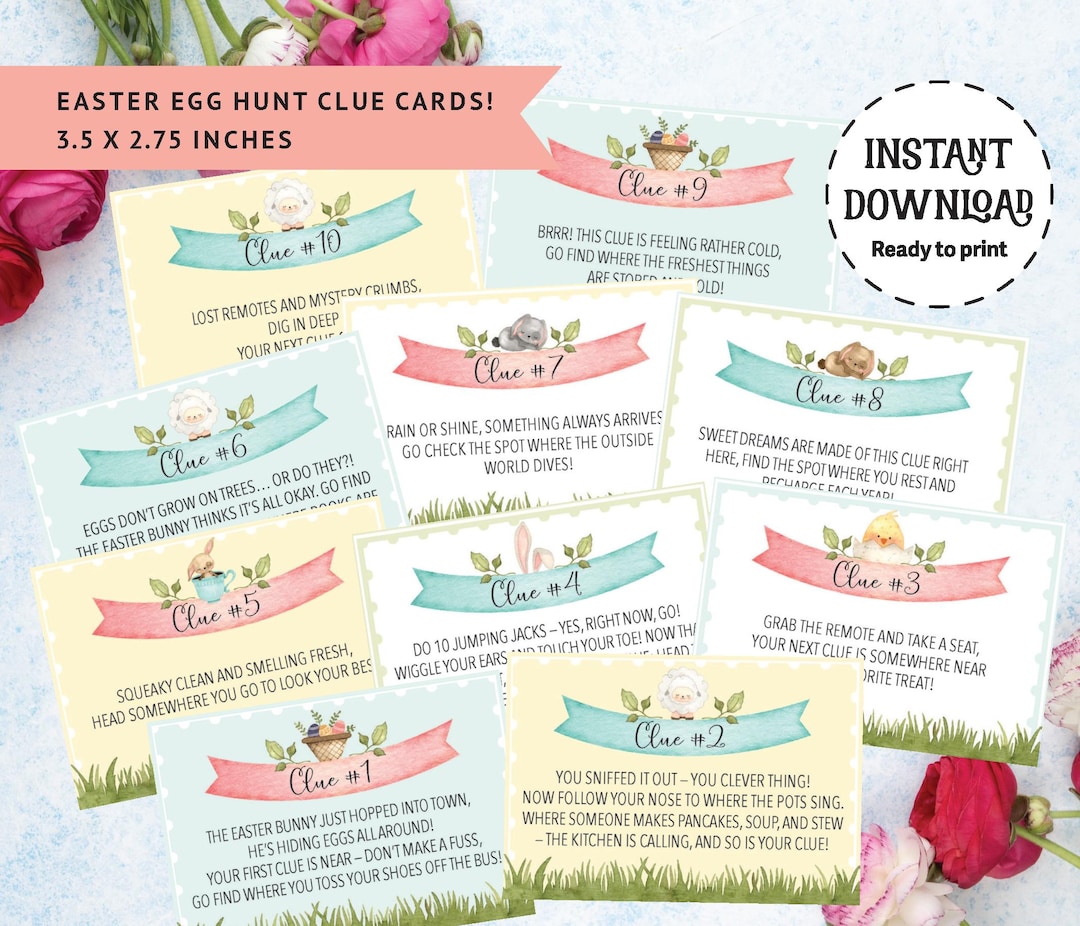 Easter Scavenger Hunt Clues, Printable Rhyming Game (digital Download ...