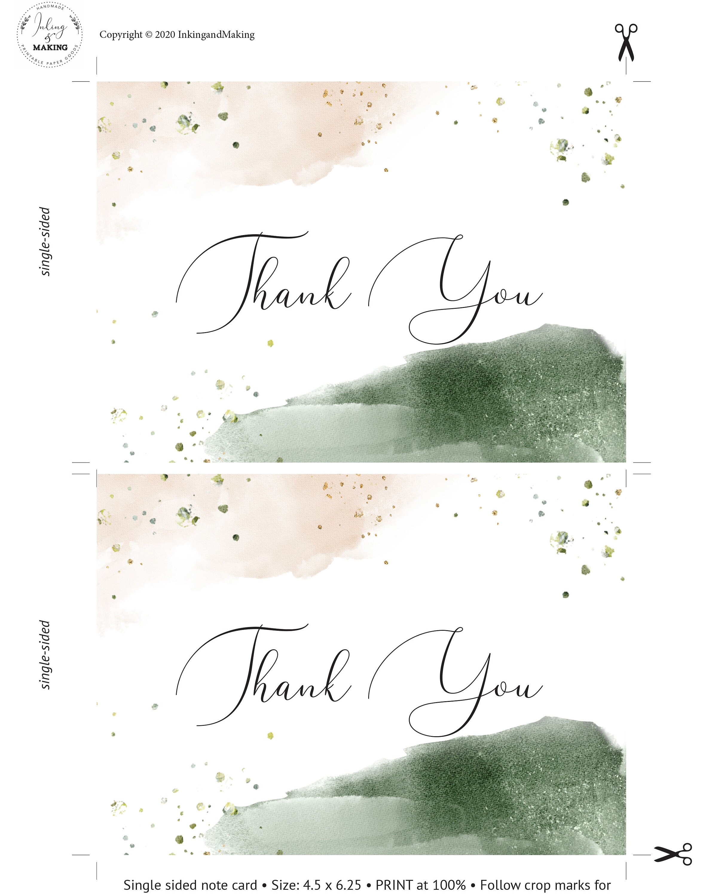 Greenery Thank You Cards, Printable Note Card Set (digital Download) - Etsy