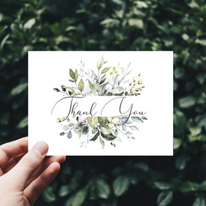 Printable Note Cards, Thank You postcard, Greenery thank you note card, INSTANT DOWNLOAD