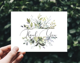 Printable Note Cards, Thank You postcard, Greenery thank you note card, INSTANT DOWNLOAD