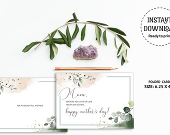 Printable Happy Mother's Day Card, Instant Download Greeting Love