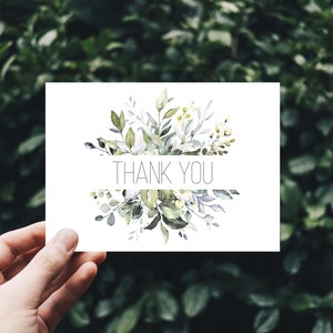 Printable Note Cards, Thank You postcard, Greenery thank you note card, INSTANT DOWNLOAD