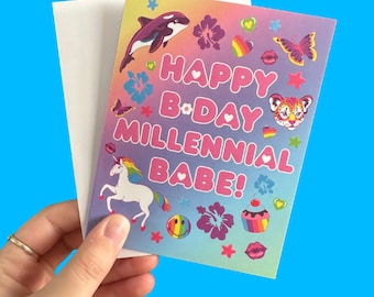 Tarjeta de cumpleaños nostálgica estilo Y2K / Feliz cumpleaños, millennial